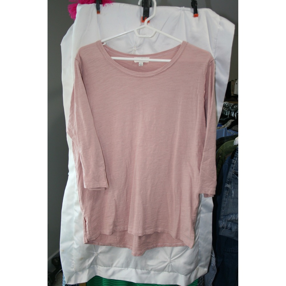 Umgee USA Pink Cotton Slub Top Embroidered Angel Wings Back M5356 Small